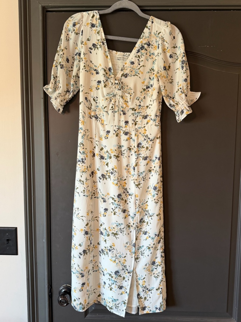 Abercrombie & Fitch Cream Floral Midi Dress with Yellow and Green Accents
